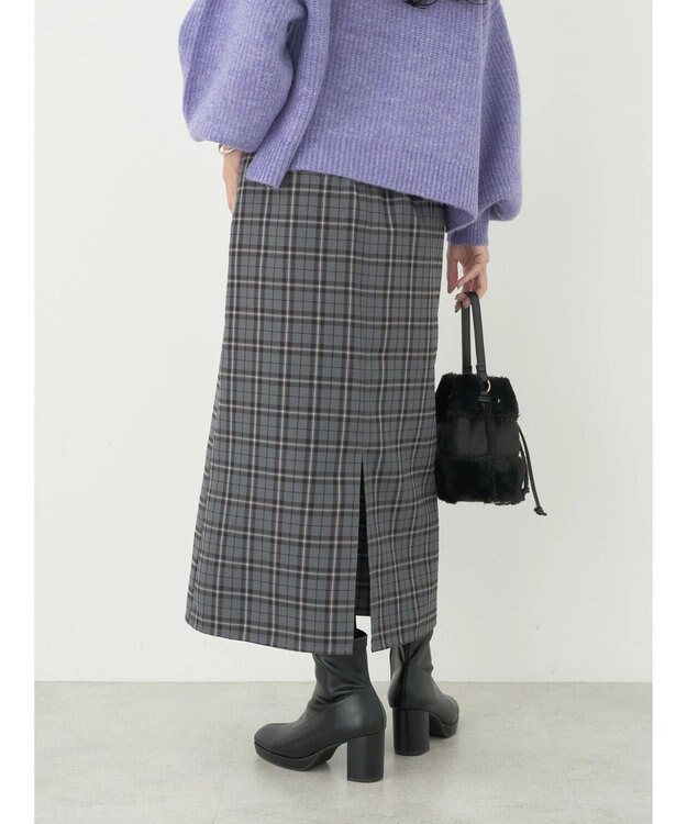 earth music&ecology チェックナロースカート Check Gray