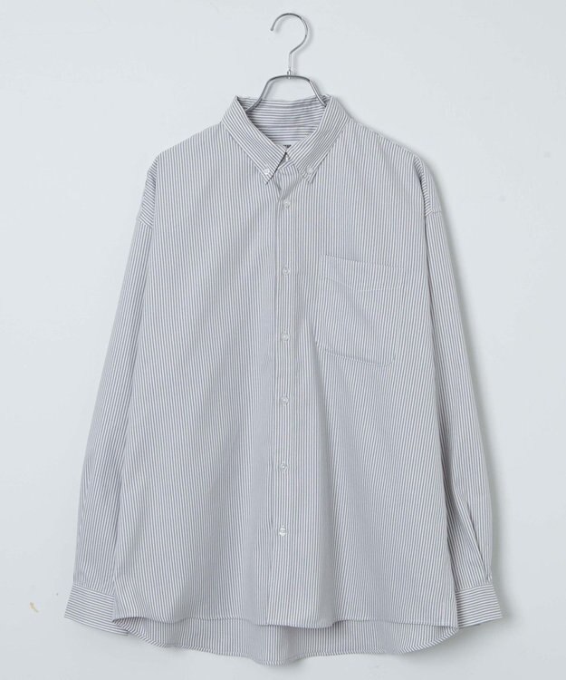 WEGO イージーケアオックスフォードシャツ グレーストライプ