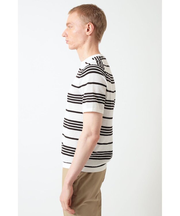 DAKS ポインテールストライプニットTシャツ ブラック