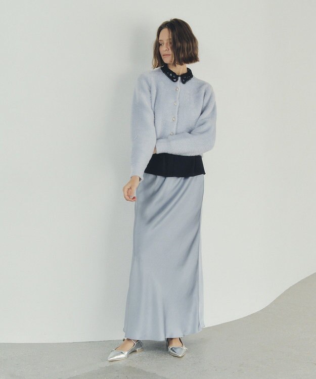 YECCA VECCA サテンフレアスカート Grayish Blue