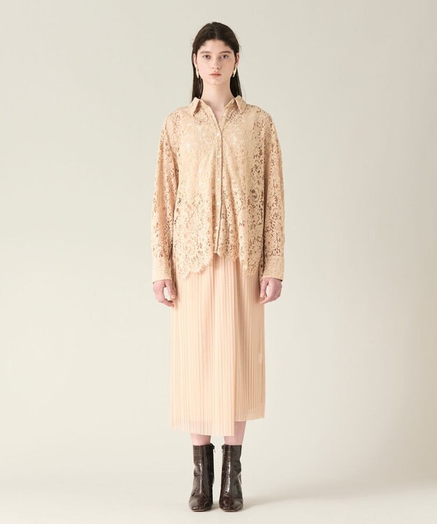 GRACE CONTINENTAL チュールタイトプリーツスカート ベージュ