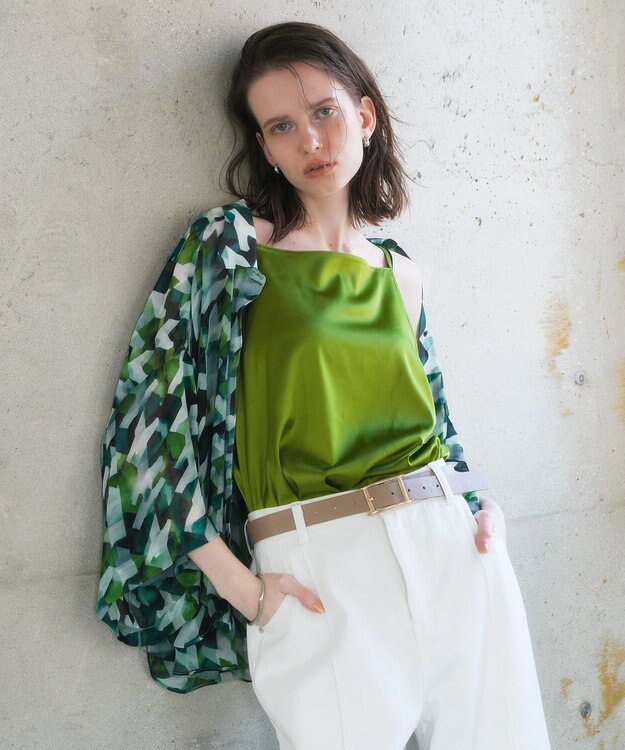 YECCA VECCA [2SET]キャミ付きシアージオメ柄シャツ Green