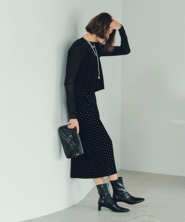 YECCA VECCA グリッタードットベロアオーバーキャミ Black