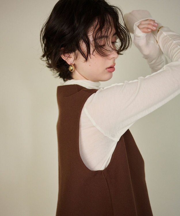 #Newans 【洗える】スリットネックフレアベスト ブラウン