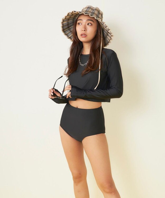 OP／FILA 【Ocean Pacific】カップ付きラッシュガード　水着3点セット ブラック