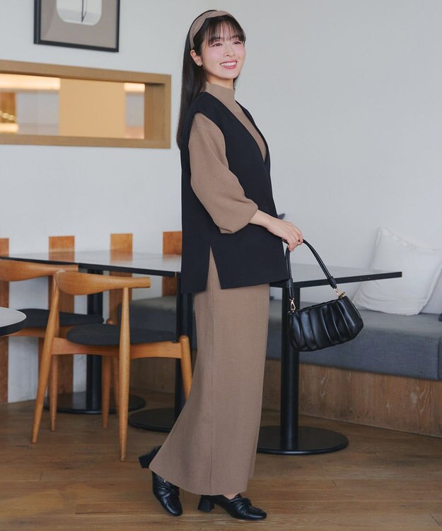 Tiaclasse 【2点セット】ニットトップス＋スカートセットアップ モカ