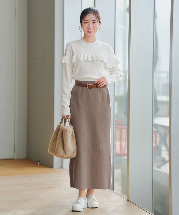 Tiaclasse 【2点セット】ニットトップス＋スカートセットアップ モカ