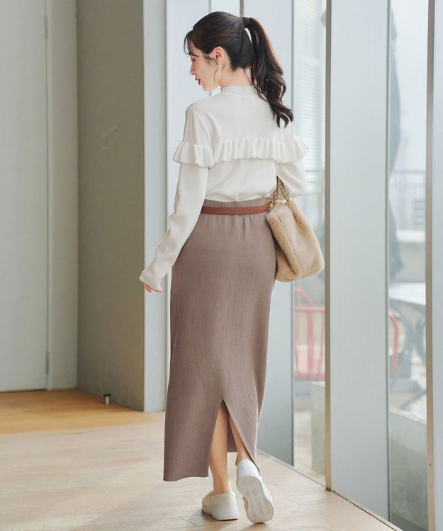 Tiaclasse 【2点セット】ニットトップス＋スカートセットアップ モカ