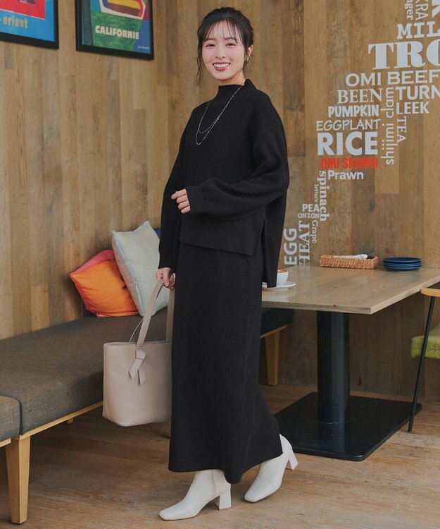 Tiaclasse 【2点セット】ニットトップス＋スカートセットアップ ブラック