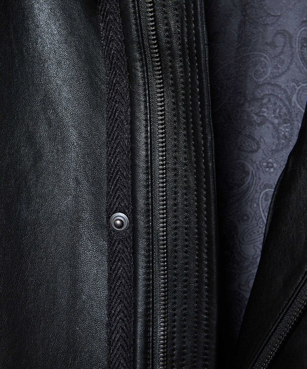 JOSEPH ABBOUD ベジタブルラムスキンレザーコート ブラック系