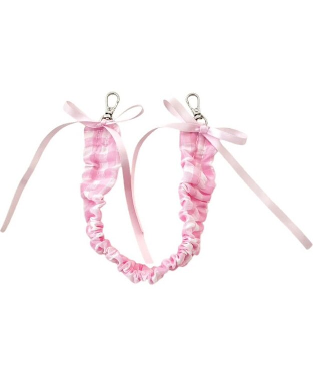 WEGO チェックリボンくしゅくしゅハンドストラップ ピンク