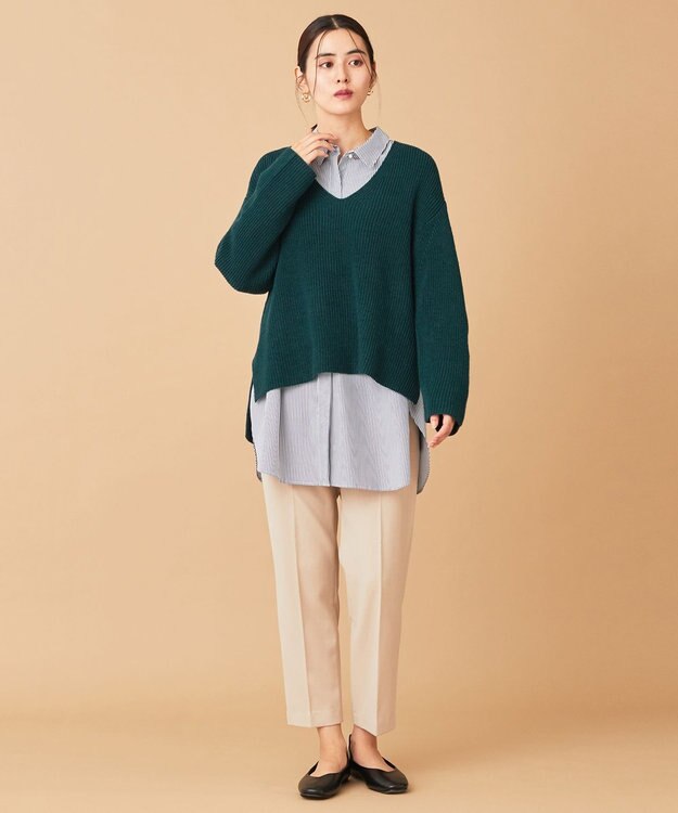 ANY ウールブレンドバルキーニット Vネック グリーン