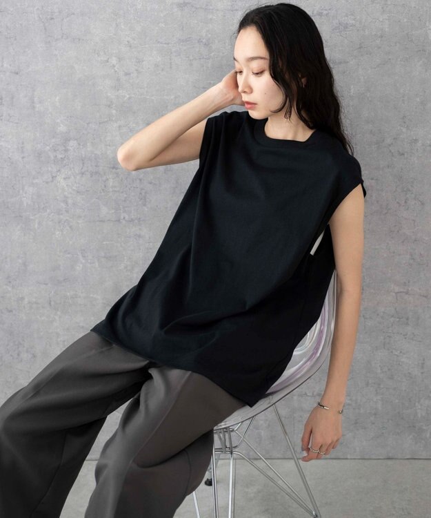 WEGO 【5色3サイズ展開/ユニセックス着用ITEM/洗える/綿100%】スリーブレスコットンT ブラック