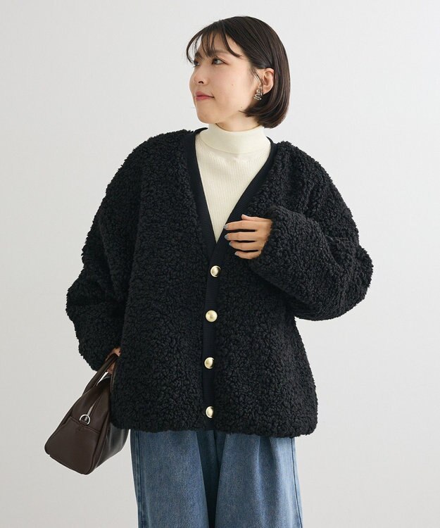 Green Parks Ｖネックボアカーディジャケット Black