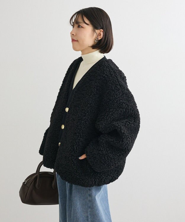 Green Parks Ｖネックボアカーディジャケット Black