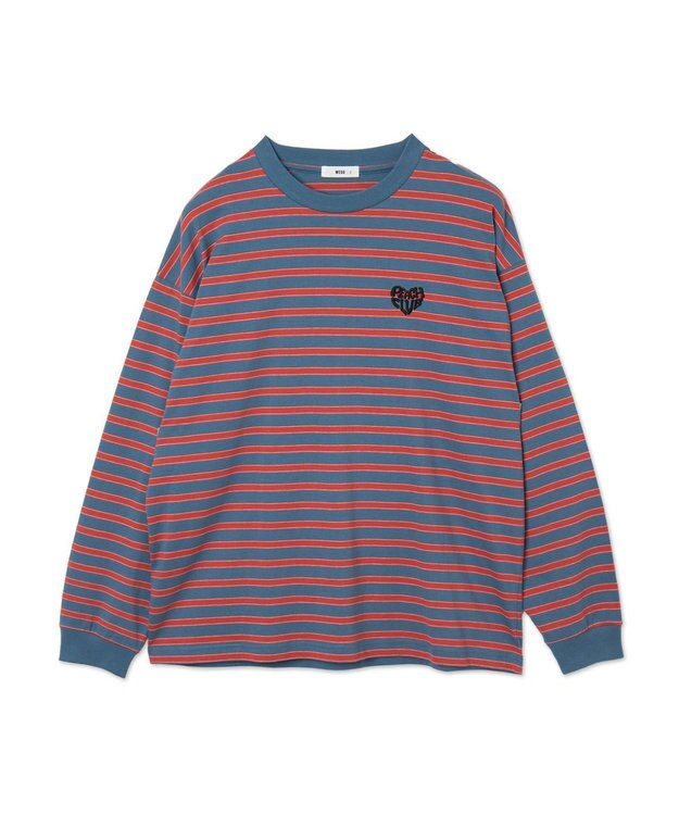 WEGO 【MLサイズ展開】ボーダーワンポイントT（LS） ブルーボーダー