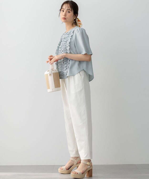 組曲 S 【WEB限定】ヴィンテージジョーゼットフリル ブラウス スモーキーミント系