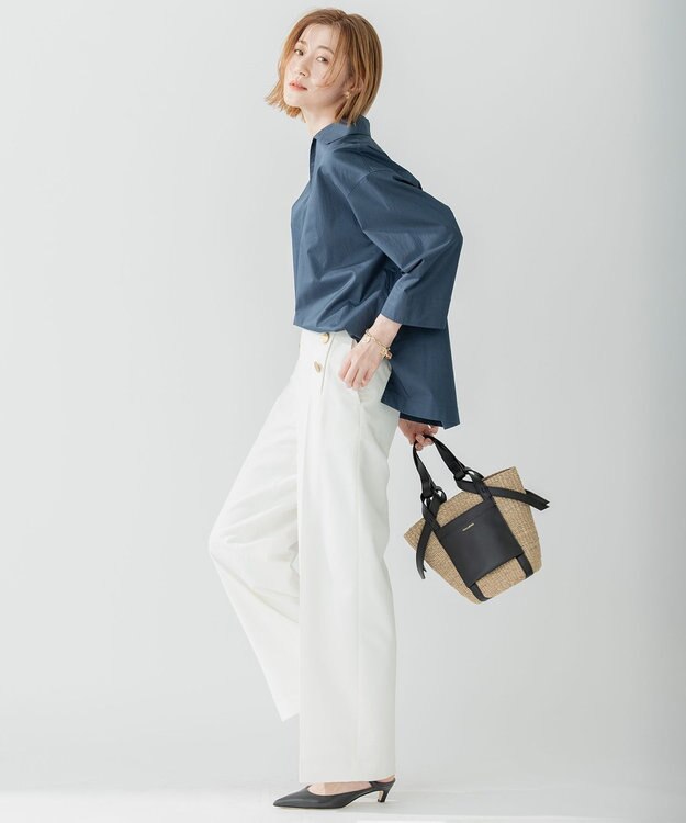 23区 【洗える】コンパクトコットンツイル スキッパー シャツ マリンブルー系