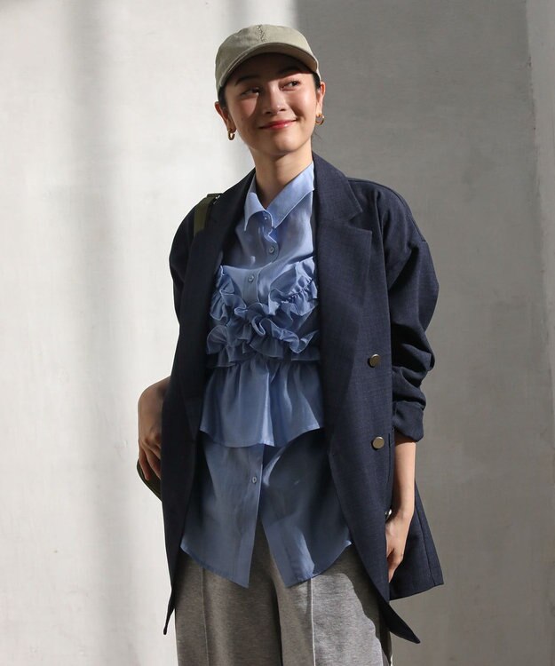 Green Parks ＳＥＴ２点フリルビスチェ＋シャツチュニック Blue