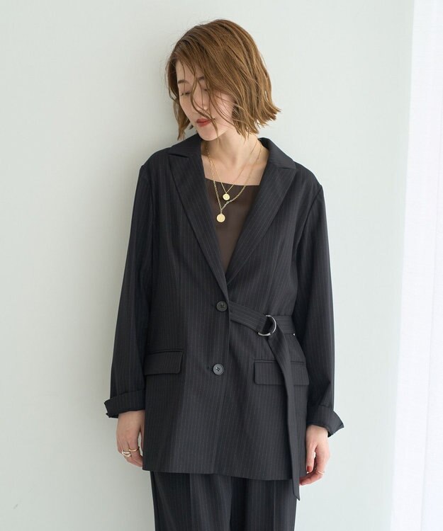 YECCA VECCA 2wayアシメデザインロングジャケット Stripe