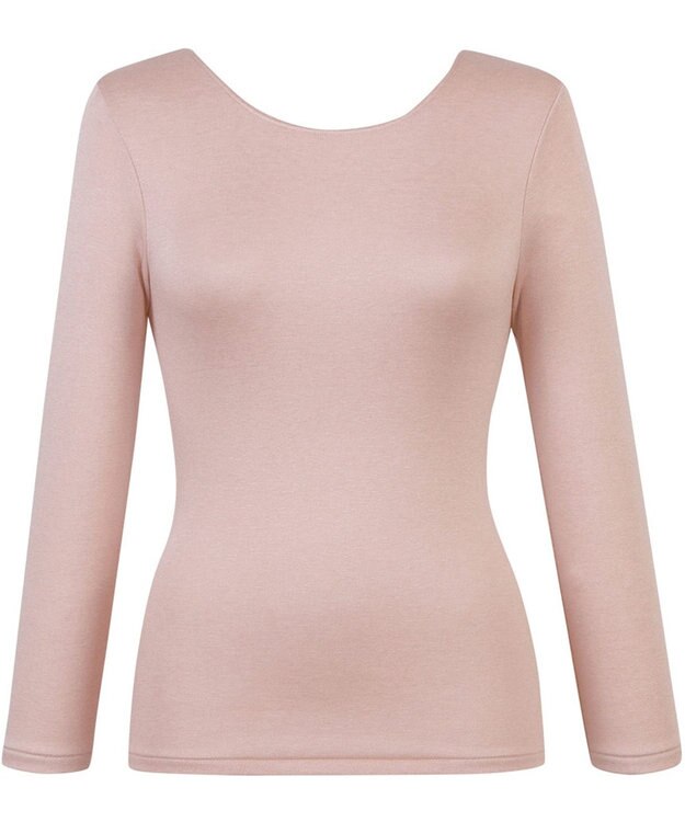 Wing あったかインナー 綿混 裏起毛 よく伸びる素材 【ラクのびサーモ】 8分袖 長袖 ネックせまめ 秋 冬 EL6913 ウイング／ワコール シェルピンク