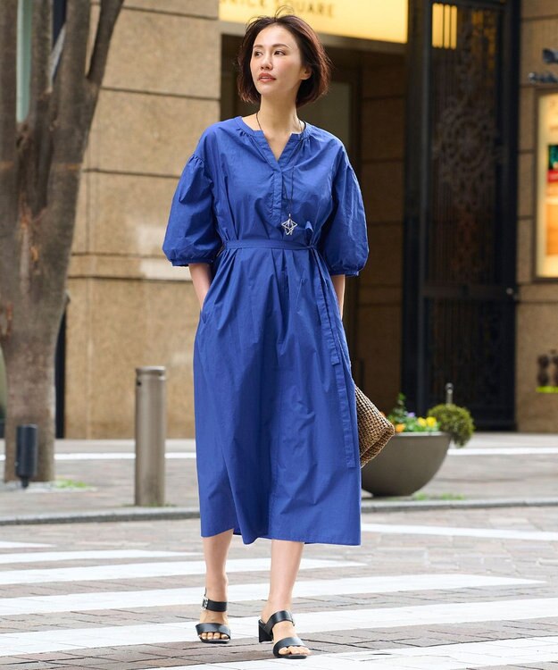 自由区 【洗える・XSサイズあり】タイプライターピースダイ ワンピース スカイブルー系