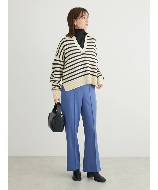 Green Parks キーネックボーダープルオーバー Off White