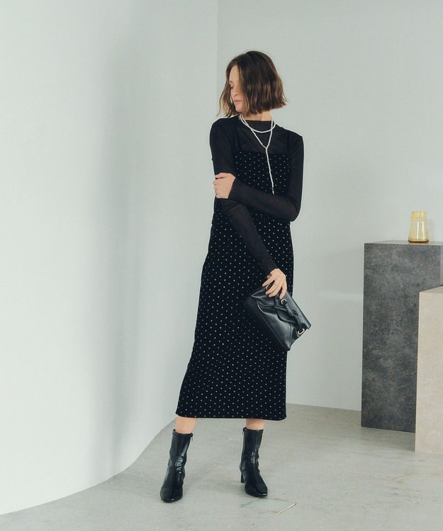 YECCA VECCA グリッタードットベロアオーバーキャミ Black