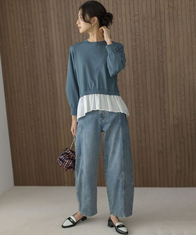 組曲 ストレッチクリアドッキング ニットプルオーバー チャコールブルー系