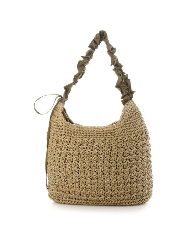 UNBILLION カシュカシュ cachecache / ドロストフリルハンドル地柄編みトート カゴバッグ ブラウン