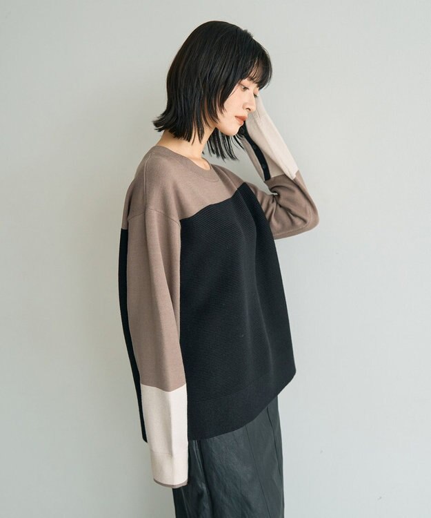 YECCA VECCA 釦デザイン配色ニット Mocha