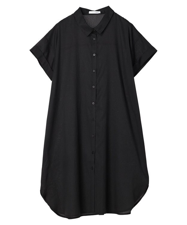 Green Parks ミディ丈半袖シャツワンピース Black