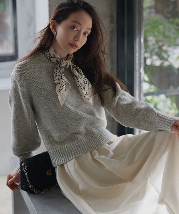 23区 S 【洗える】ウールカシミヤ パフスリーブ ニット ライトグレー系