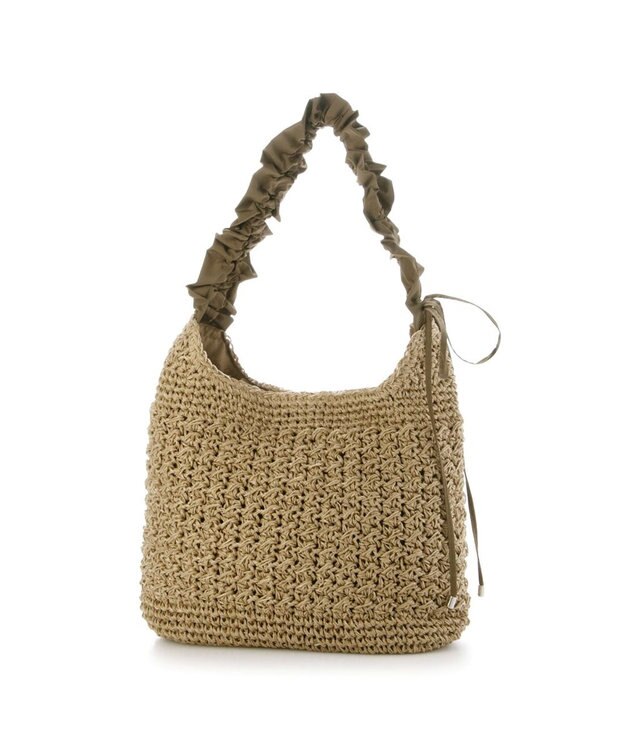 UNBILLION カシュカシュ cachecache / ドロストフリルハンドル地柄編みトート カゴバッグ ブラウン