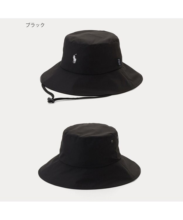 MOONBAT 【遮熱・遮光】POLO RALPH LAUREN（ポロ ラルフ ローレン）ポロポニー刺繍 リップストップ パラソルハット 帽子 あごひも付き ブラック