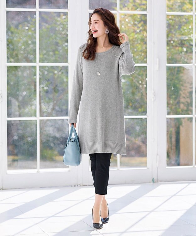Tiaclasse L 【洗える】リラックス感のあるラグランスリーブニット グレー