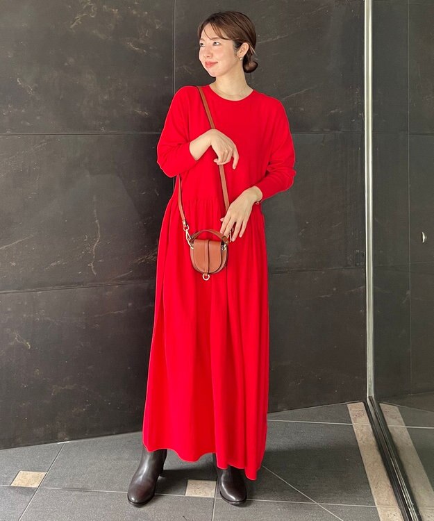 UNFILO 【新色追加】スタイルアップニット ワンピース レッド系