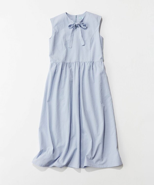 組曲 サッカーストレッチ ボウタイワンピース サックスブルー系