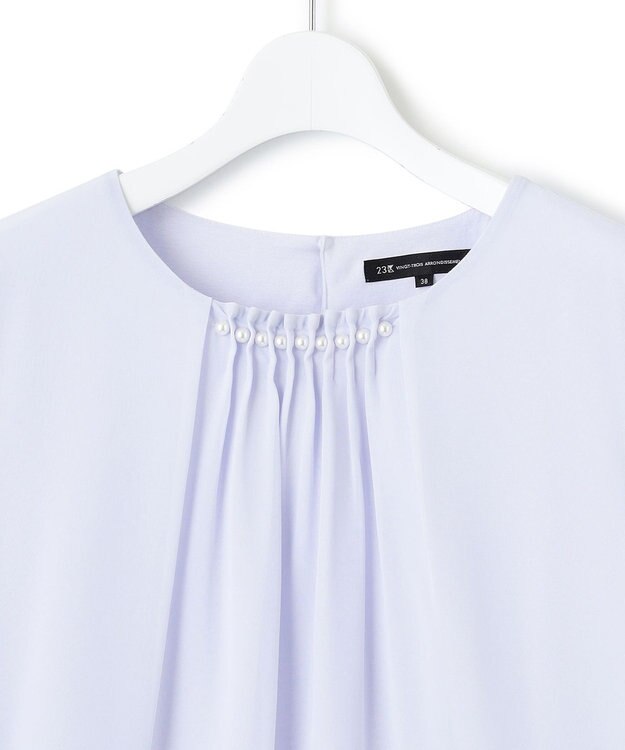 23区 【洗える】エアリーコンビジャージー パールモチーフ カットソー ライラック系