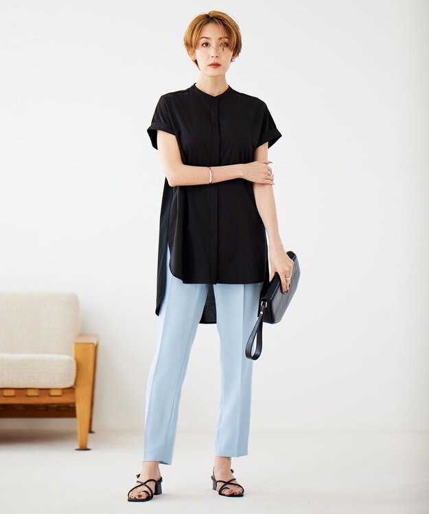 ICB 【接触冷感・UVケア・速乾・洗える】FluidBackSatin ドロストパンツ ライトブルー系