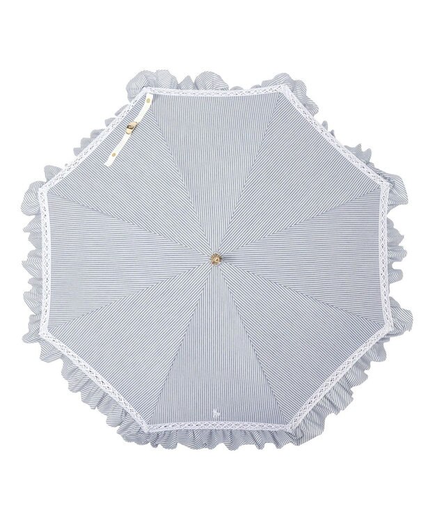 MOONBAT POLO RALPH LAUREN 晴雨兼用 長傘 ストライプフリル 日傘 一級遮光 遮熱 UV ディープブルー