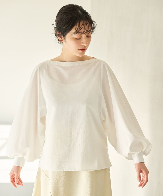 #Newans 【撥水】ボートネックリラクシーシャツ ホワイト