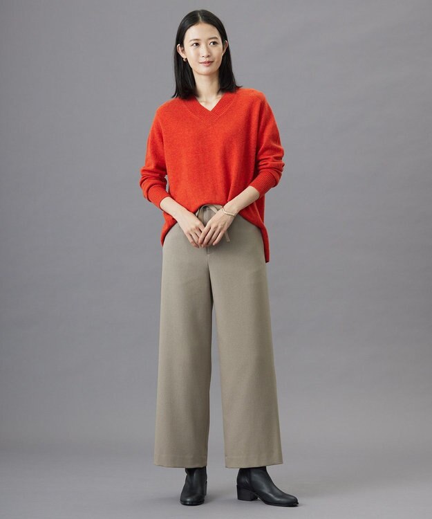 J.PRESS LADIES L 【洗える】CASHMERE BLEND Vネック プルオーバーニット オレンジ系