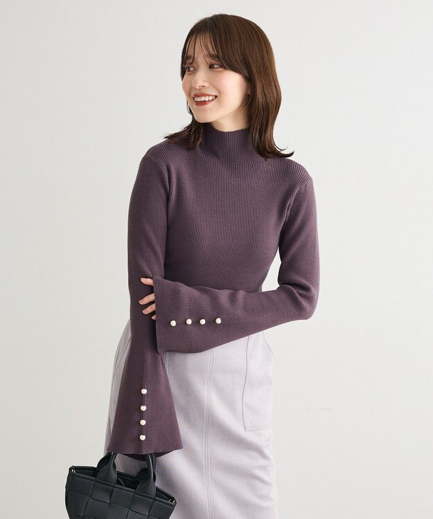 Green Parks ・ｓｗｉｎｇ　ｂｙ　袖パールボタンフレアリブニット Charcoal Gray