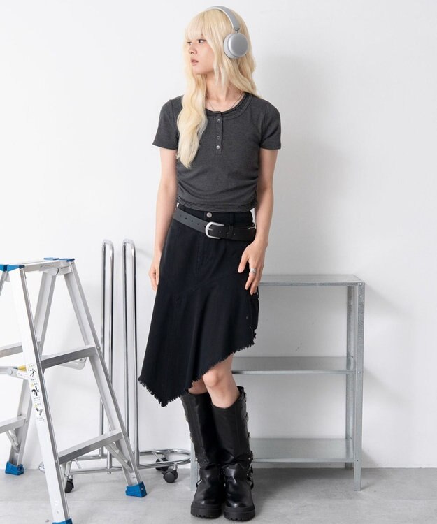 WEGO ヘンリーネックレイヤードT ダークグレー