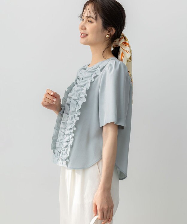 組曲 S 【WEB限定】ヴィンテージジョーゼットフリル ブラウス スモーキーミント系