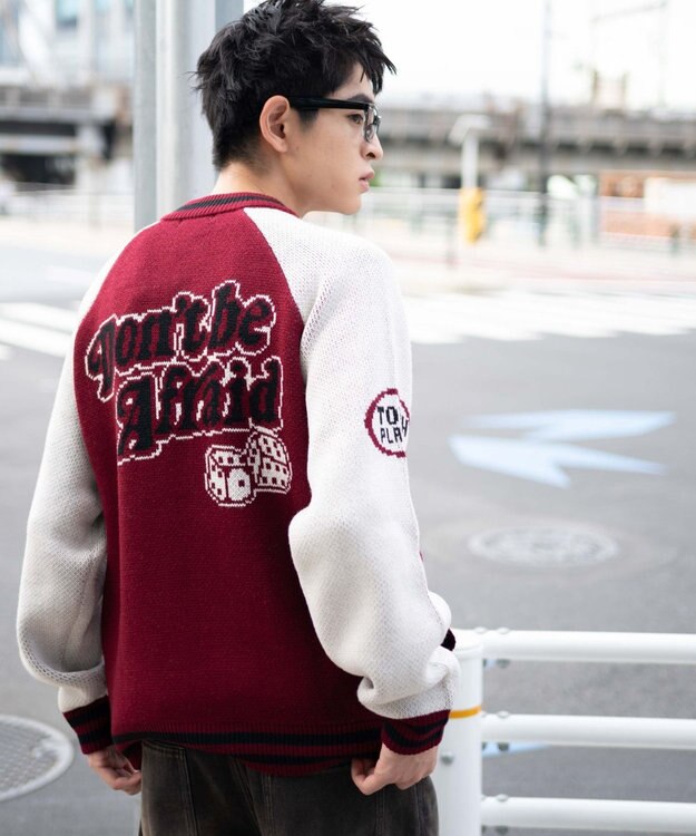 WEGO 【ユニセックス着用ITEM/MLサイズ展開】ジャガードニットスタジャン ワイン