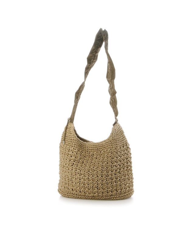 UNBILLION カシュカシュ cachecache / ドロストフリルハンドル地柄編みトート カゴバッグ ブラウン