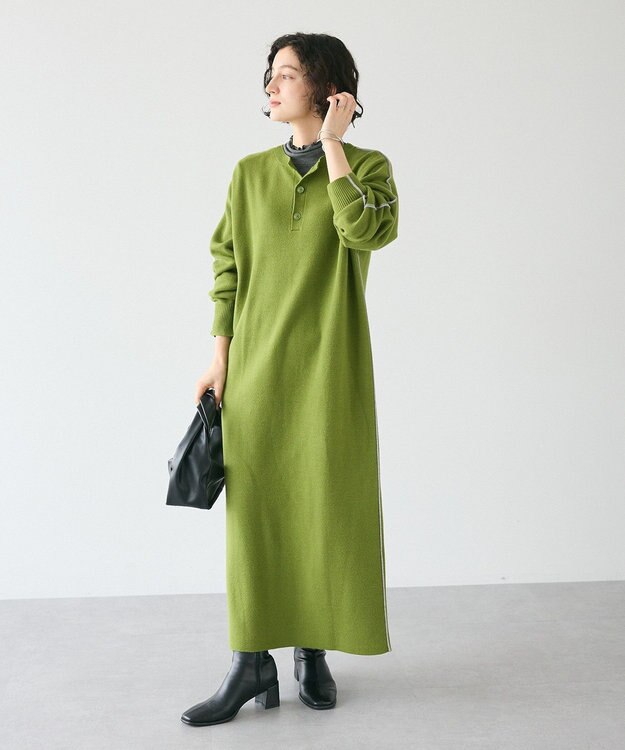 CRAFT STANDARD BOUTIQUE とてもちライン入りニットワンピース Green
