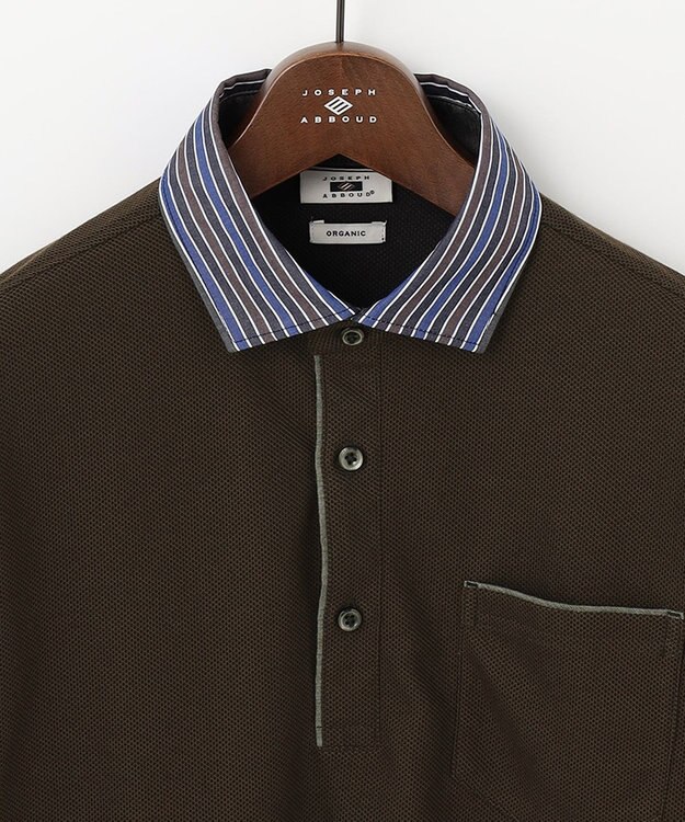 JOSEPH ABBOUD 【キングサイズ・オーガニックコットン】長袖ダディポロシャツ ダークブラウン系